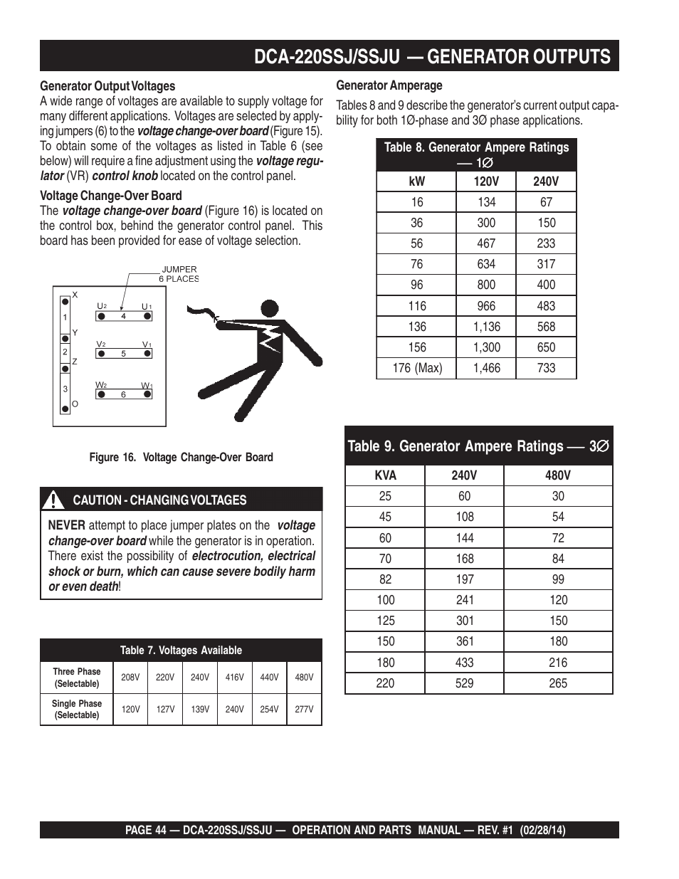 Dca-220ssj/ssju — generator outputs | Multiquip DCA220SSJ_SSJU User Manual | Page 44 / 114