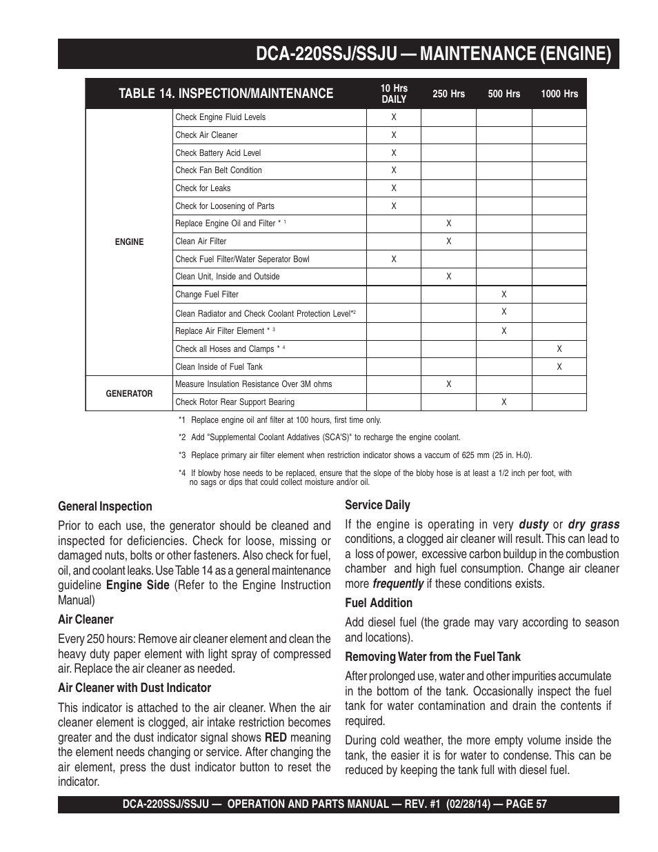 1dca-220ssj/ssju — maintenance (engine) | Multiquip DCA220SSJ_SSJU User Manual | Page 57 / 114