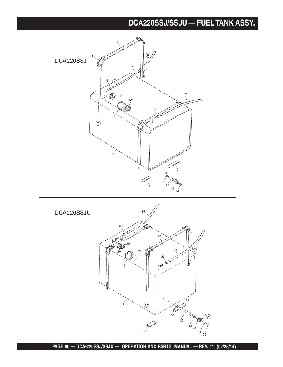 Dca220ssj/ssju — fuel tank assy | Multiquip DCA220SSJ_SSJU User Manual | Page 96 / 114