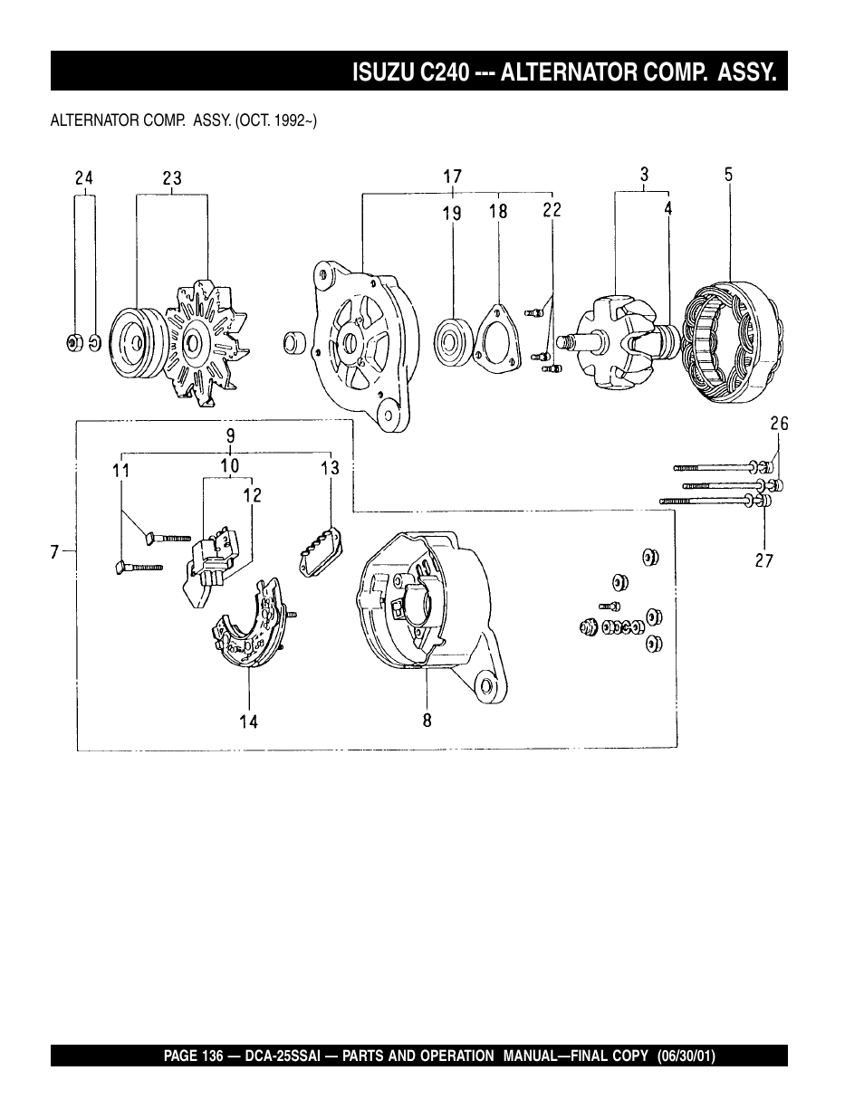 Isuzu c240 --- alternator comp. assy | Multiquip DCA25SSAI User Manual | Page 136 / 142