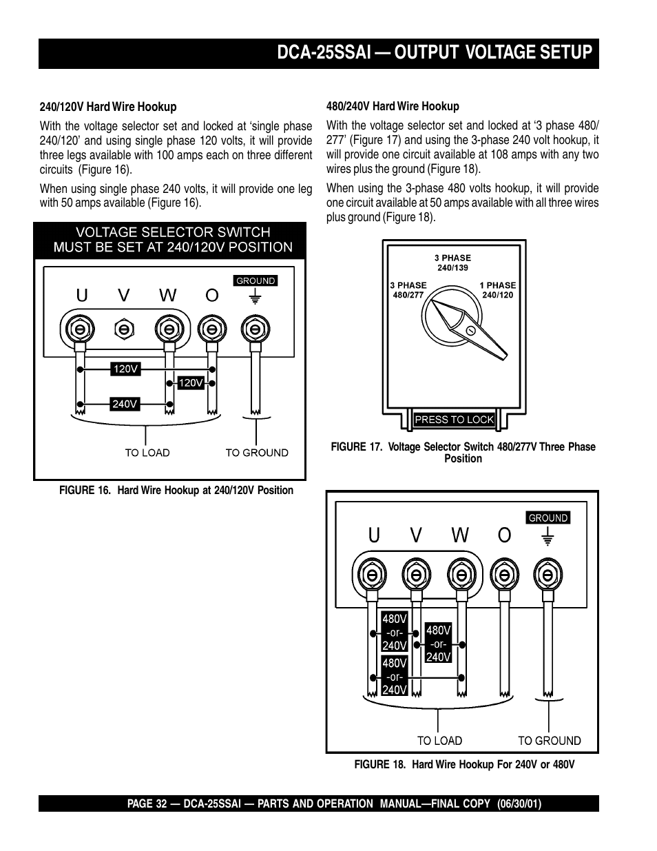 Dca-25ssai — output voltage setup | Multiquip DCA25SSAI User Manual | Page 32 / 142