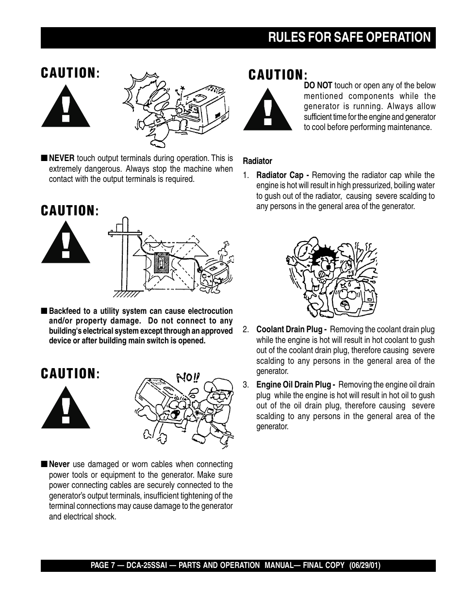 Rules for safe operation caution, Caution | Multiquip DCA25SSAI User Manual | Page 7 / 142