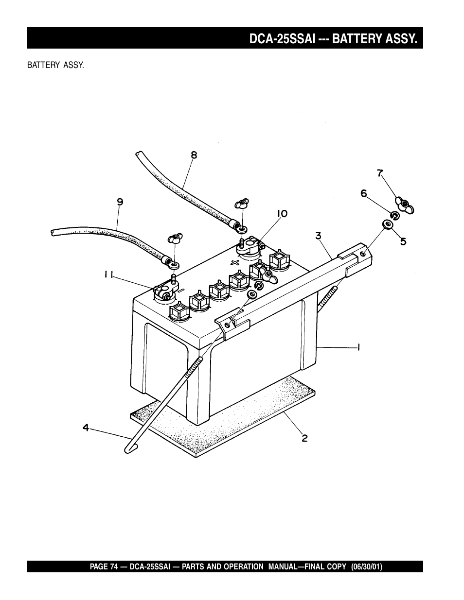 Dca-25ssai --- battery assy | Multiquip DCA25SSAI User Manual | Page 74 / 142