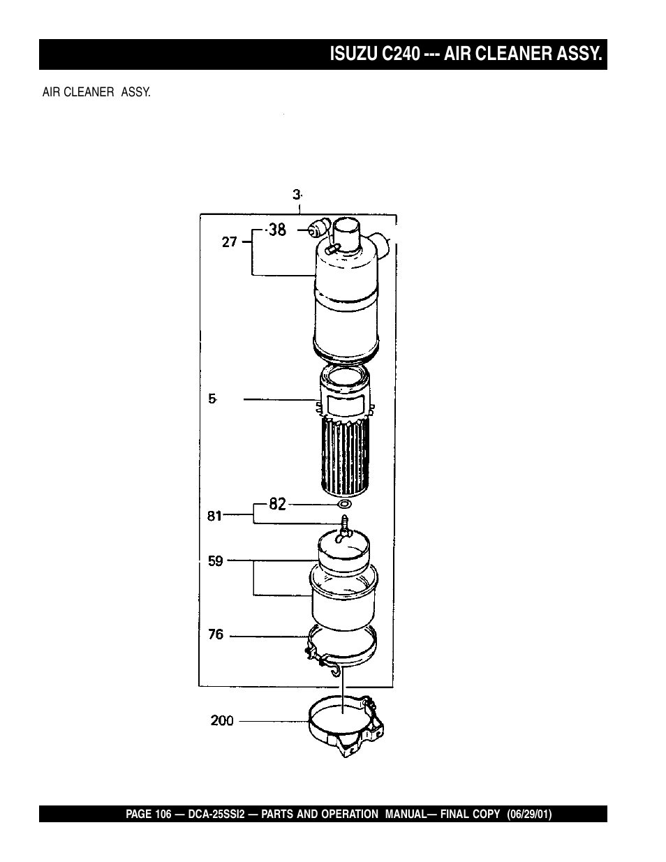 Isuzu c240 --- air cleaner assy | Multiquip DCA25SSI2 User Manual | Page 106 / 140
