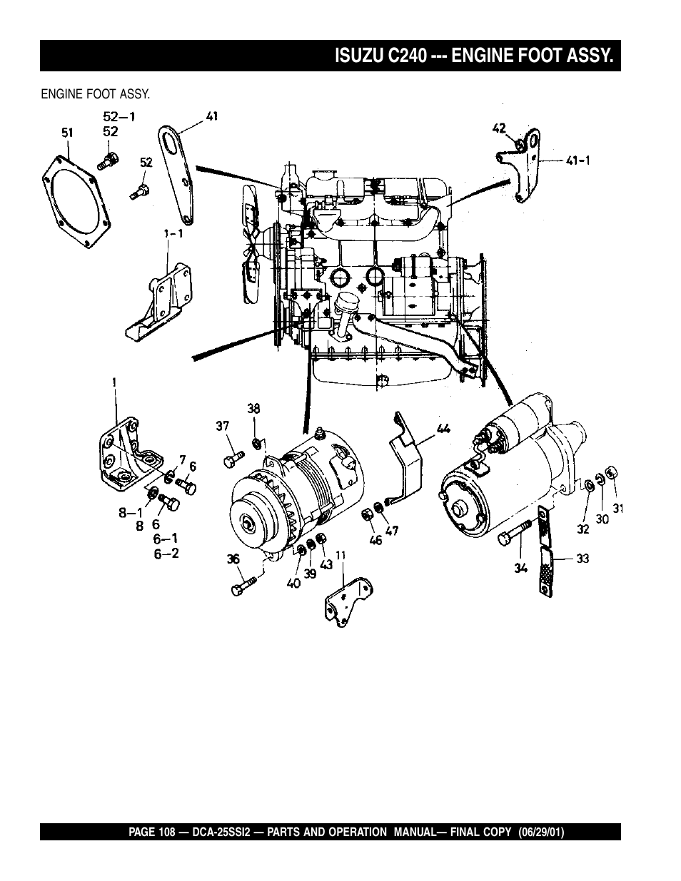 Isuzu c240 --- engine foot assy | Multiquip DCA25SSI2 User Manual | Page 108 / 140