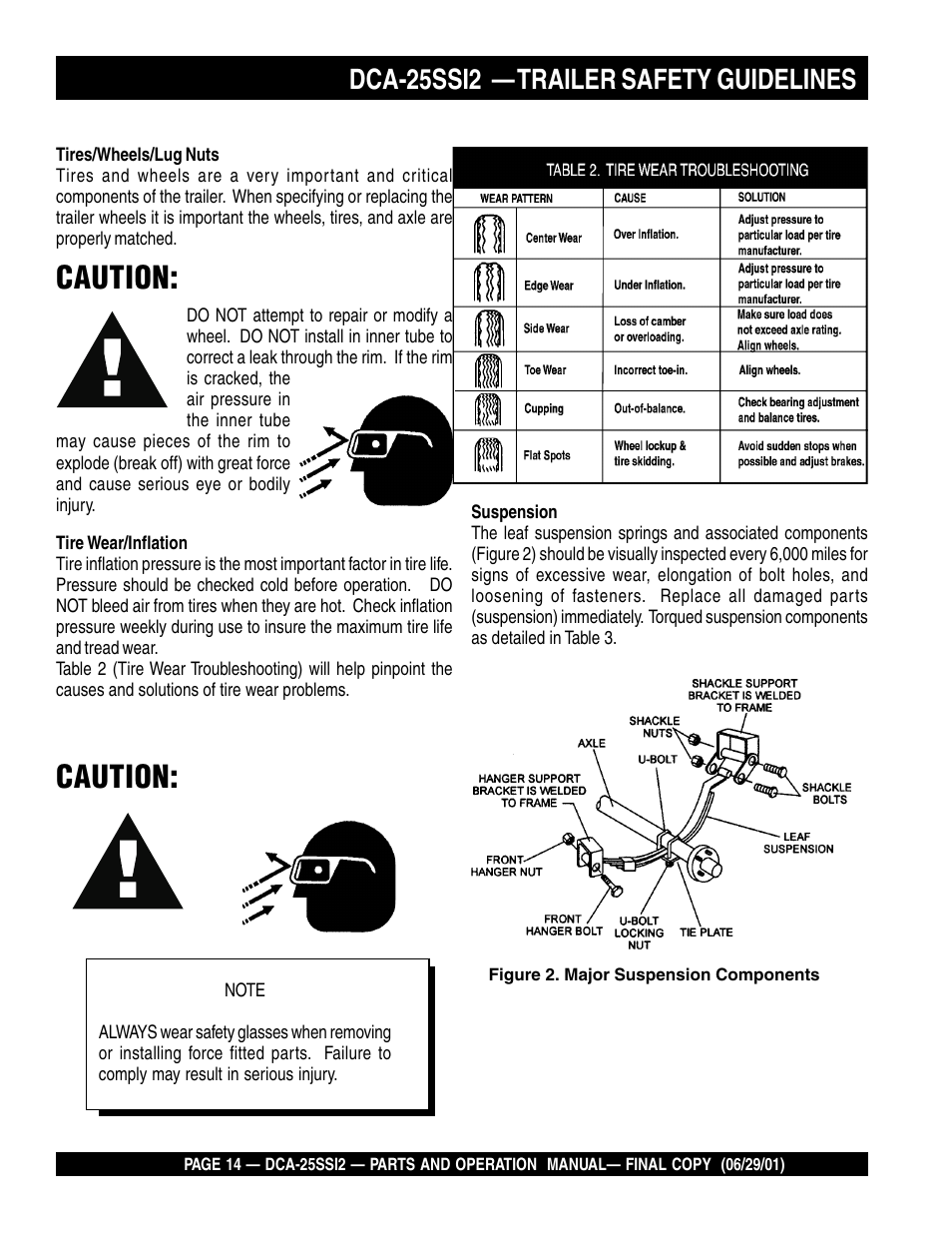 Caution, Dca-25ssi2 — trailer safety guidelines | Multiquip DCA25SSI2 User Manual | Page 14 / 140