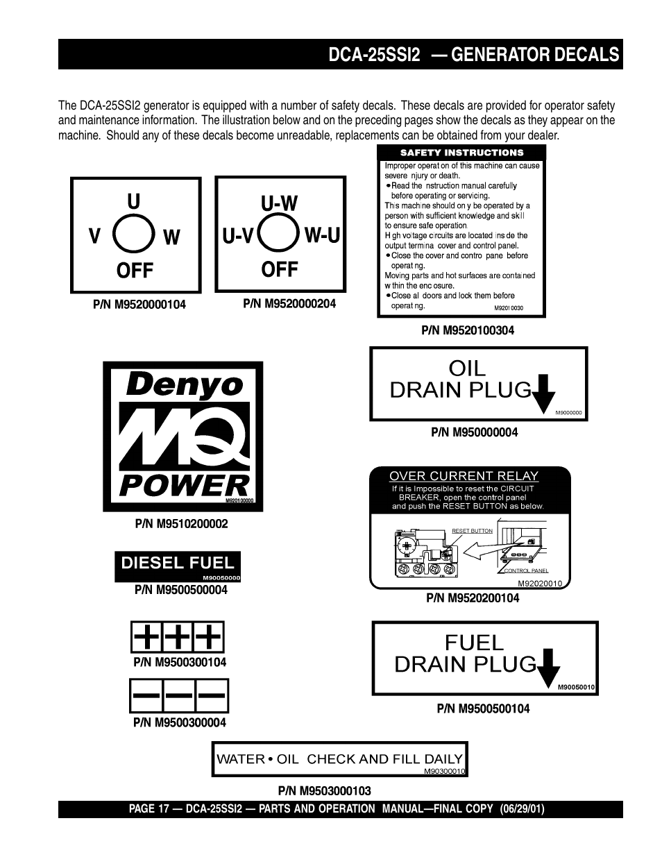 Dca-25ssi2 — generator decals | Multiquip DCA25SSI2 User Manual | Page 17 / 140