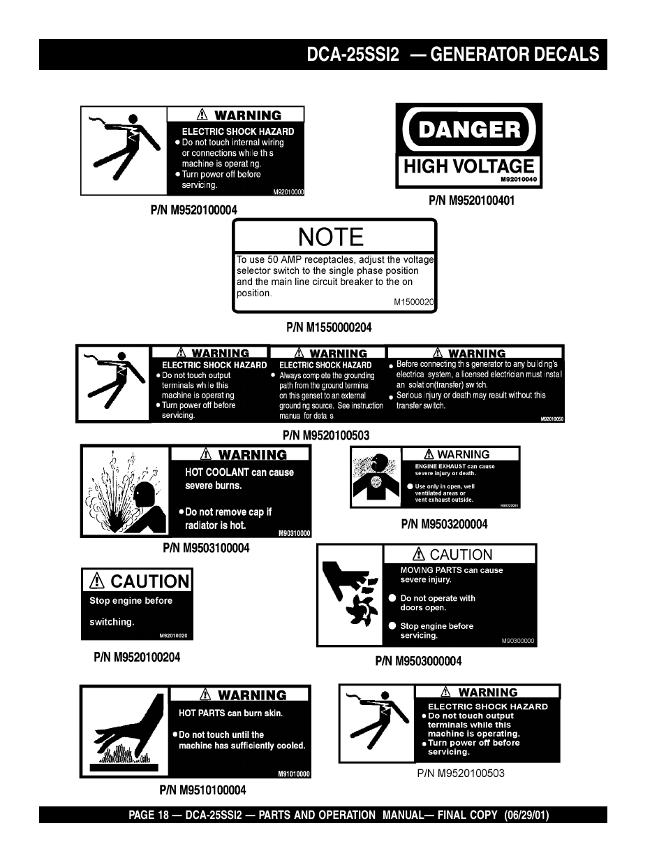 Dca-25ssi2 — generator decals | Multiquip DCA25SSI2 User Manual | Page 18 / 140