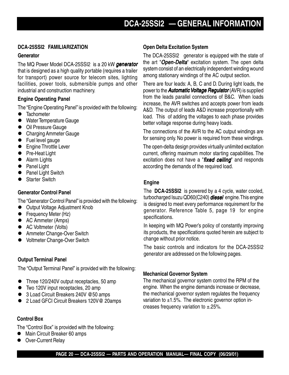 Dca-25ssi2 — general information | Multiquip DCA25SSI2 User Manual | Page 20 / 140