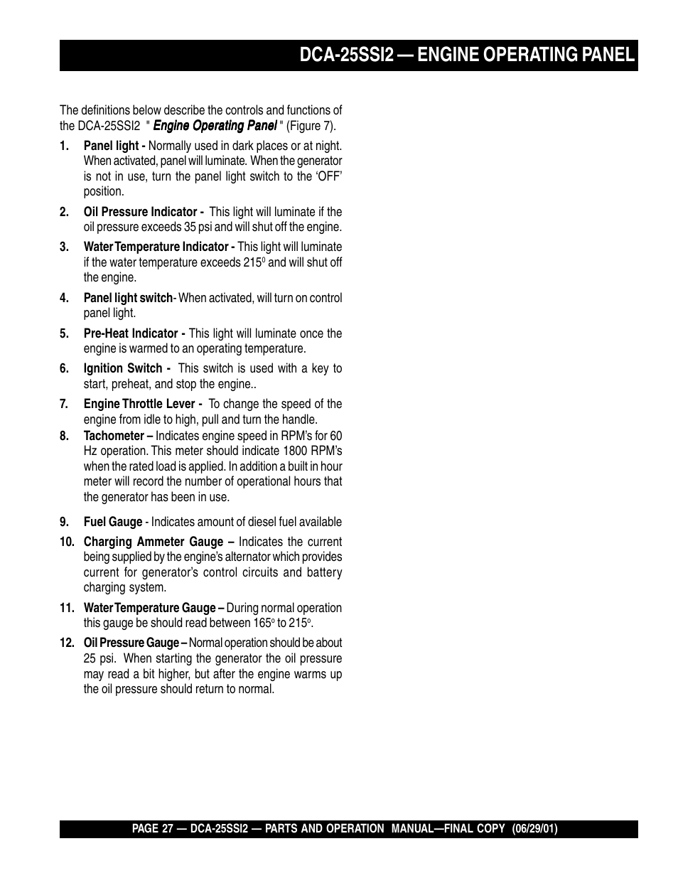 Dca-25ssi2 — engine operating panel | Multiquip DCA25SSI2 User Manual | Page 27 / 140