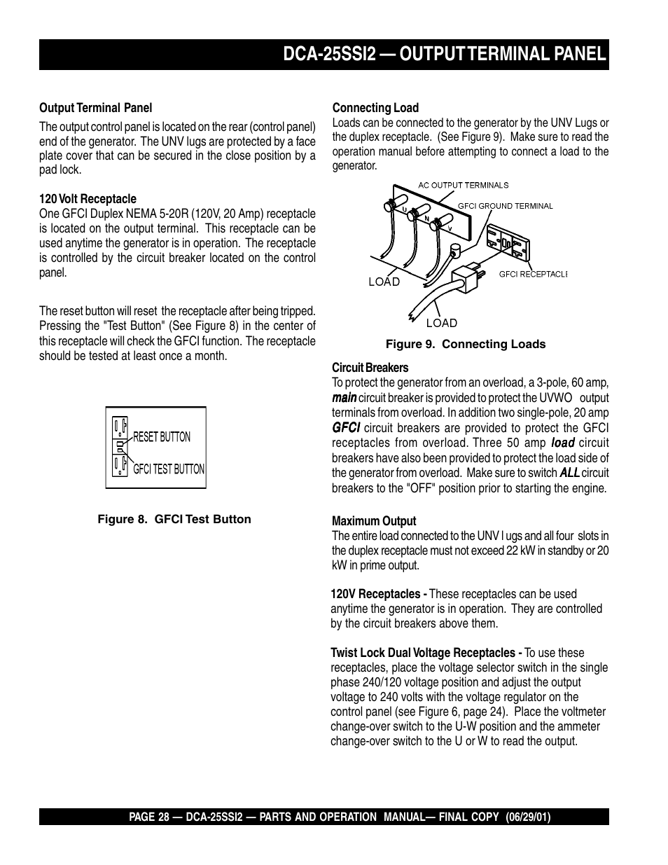 Dca-25ssi2 — output terminal panel | Multiquip DCA25SSI2 User Manual | Page 28 / 140