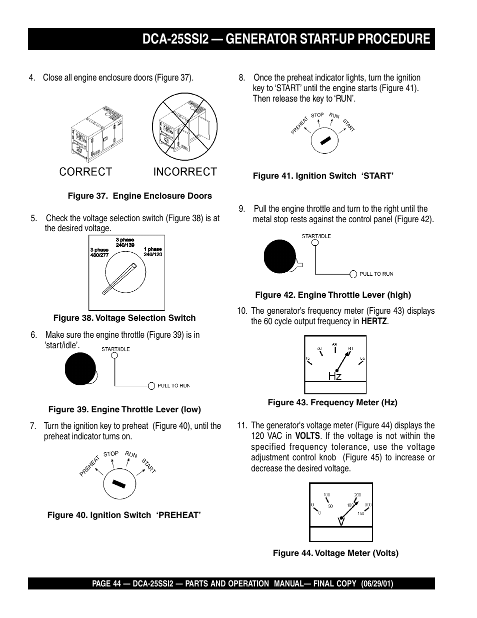 Dca-25ssi2 — generator start-up procedure | Multiquip DCA25SSI2 User Manual | Page 44 / 140