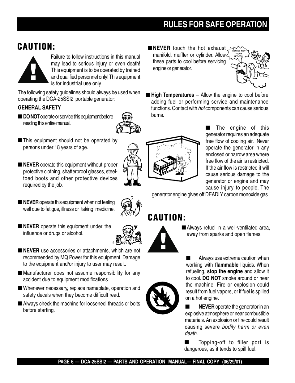 Rules for safe operation, Caution | Multiquip DCA25SSI2 User Manual | Page 6 / 140