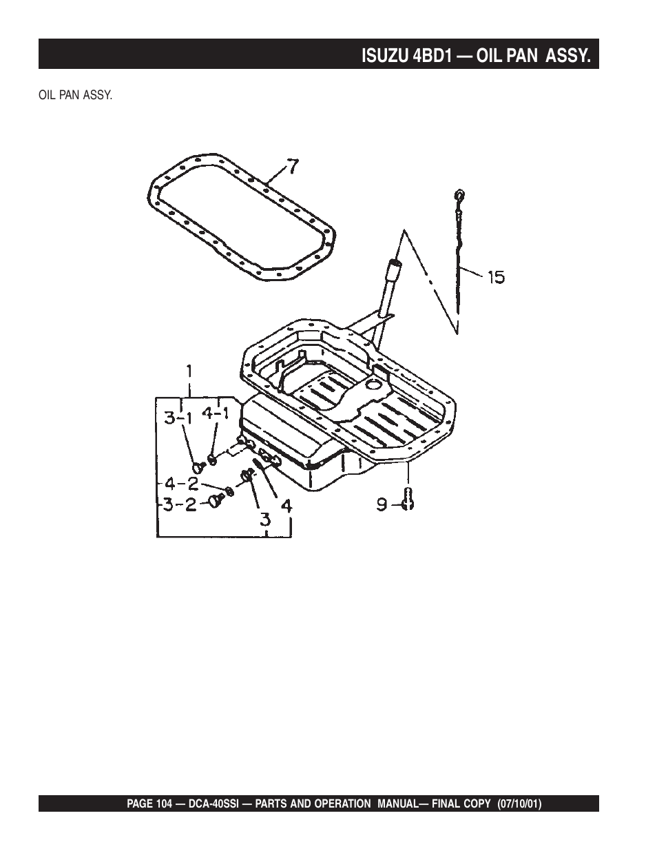 Isuzu 4bd1 — oil pan assy | Multiquip DCA40SSI User Manual | Page 104 / 140