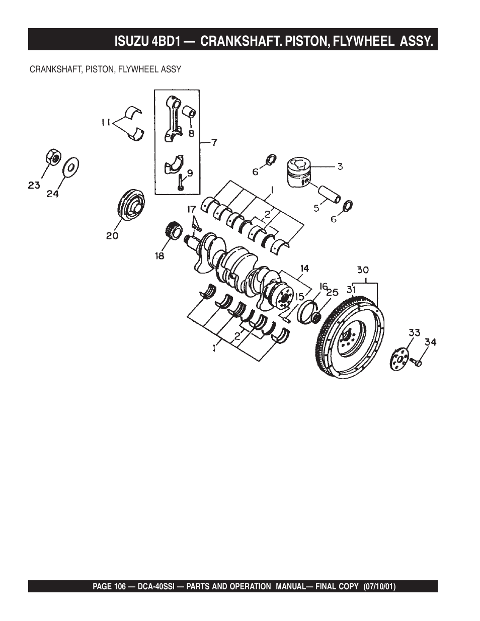 Isuzu 4bd1 — crankshaft. piston, flywheel assy | Multiquip DCA40SSI User Manual | Page 106 / 140