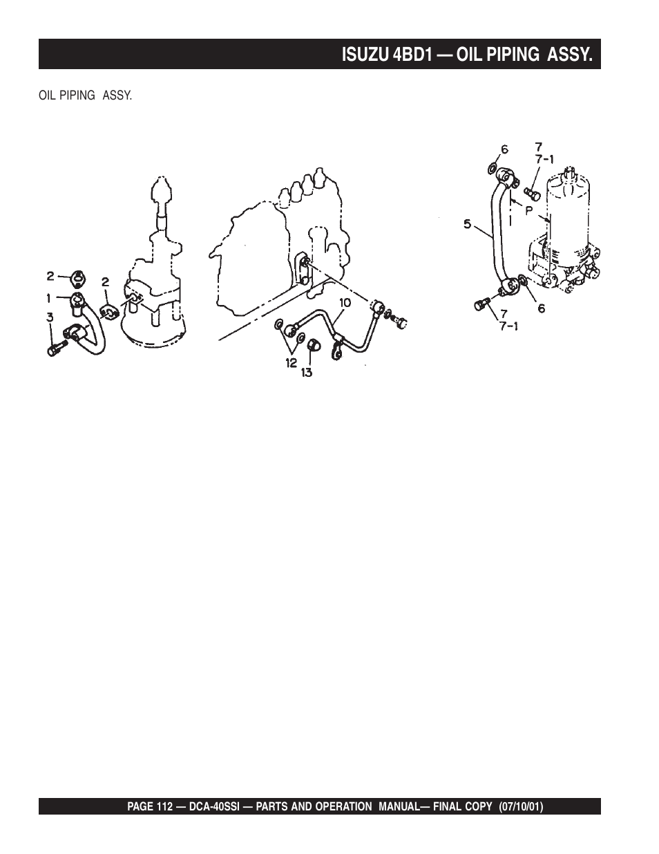 Isuzu 4bd1 — oil piping assy | Multiquip DCA40SSI User Manual | Page 112 / 140