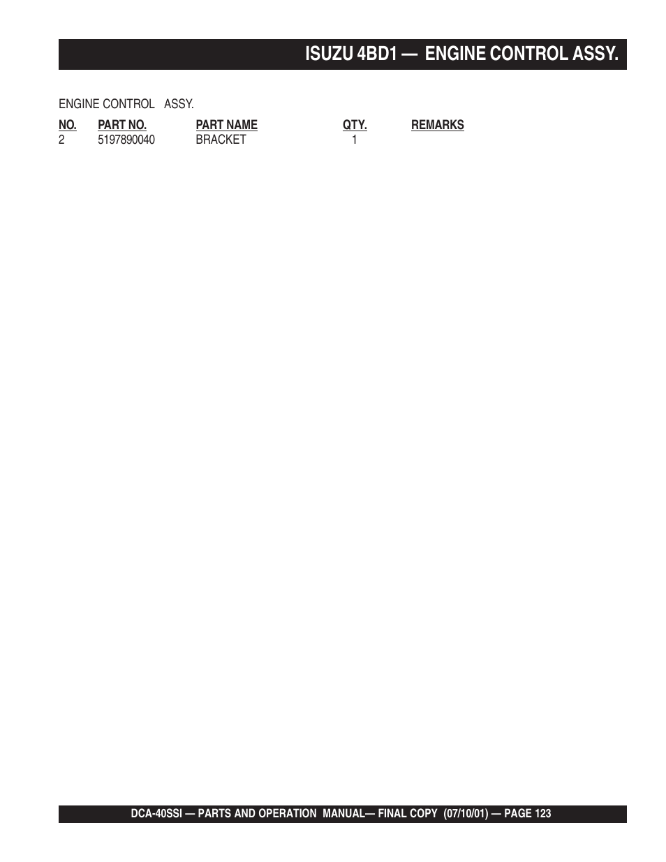Isuzu 4bd1 — engine control assy | Multiquip DCA40SSI User Manual | Page 123 / 140