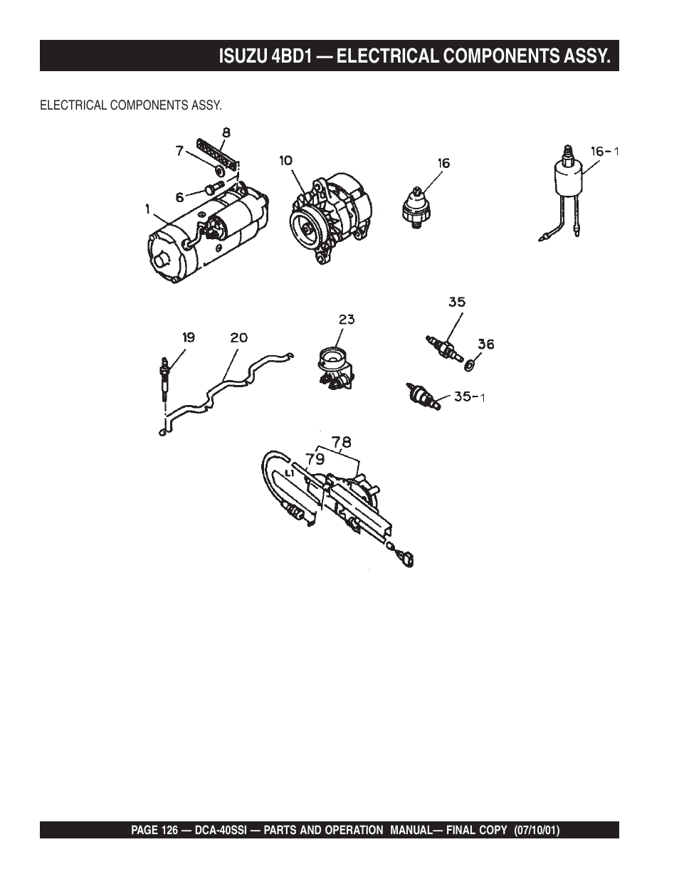 Isuzu 4bd1 — electrical components assy | Multiquip DCA40SSI User Manual | Page 126 / 140