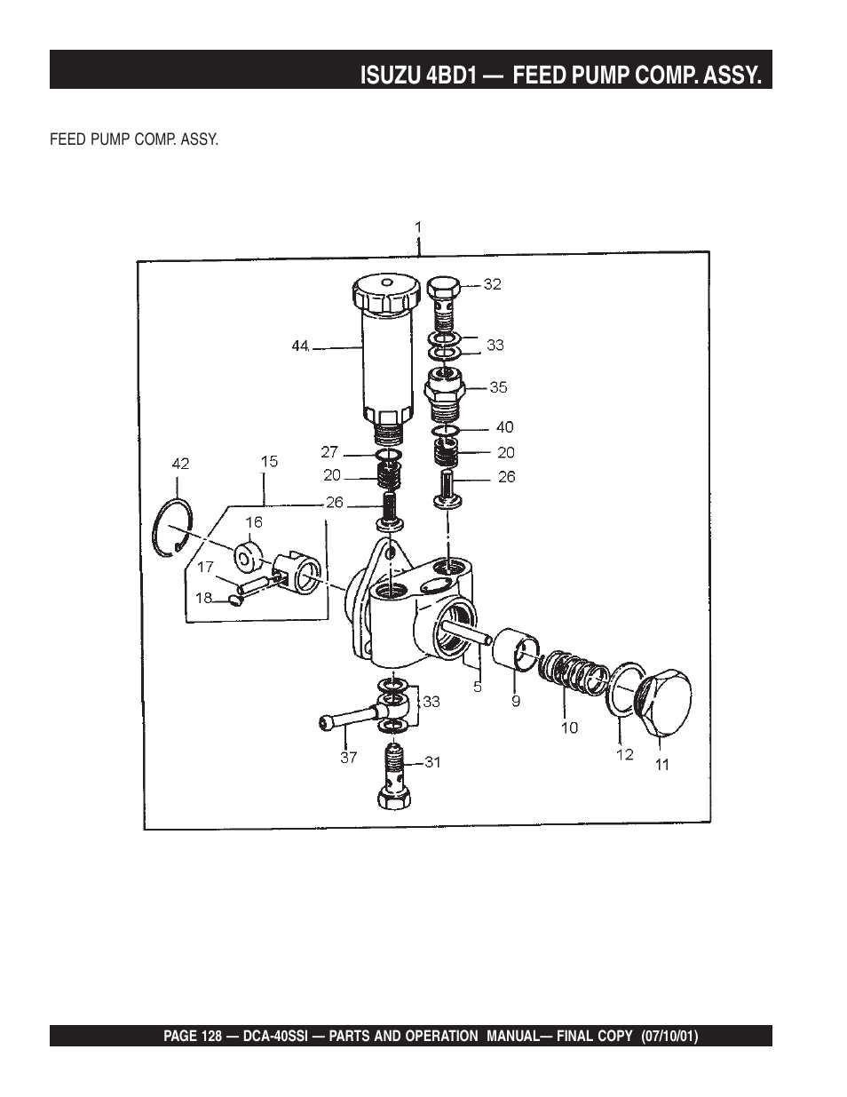Isuzu 4bd1 — feed pump comp. assy | Multiquip DCA40SSI User Manual | Page 128 / 140