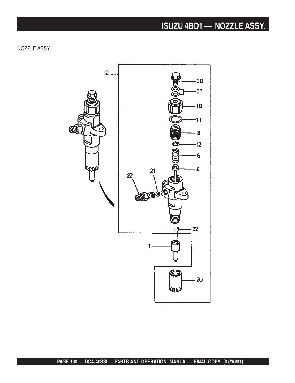 Isuzu 4bd1 — nozzle assy | Multiquip DCA40SSI User Manual | Page 130 / 140