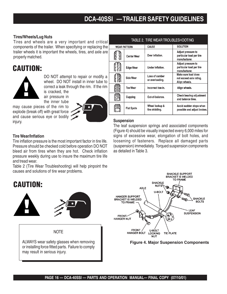 Caution, Dca-40ssi — trailer safety guidelines | Multiquip DCA40SSI User Manual | Page 16 / 140
