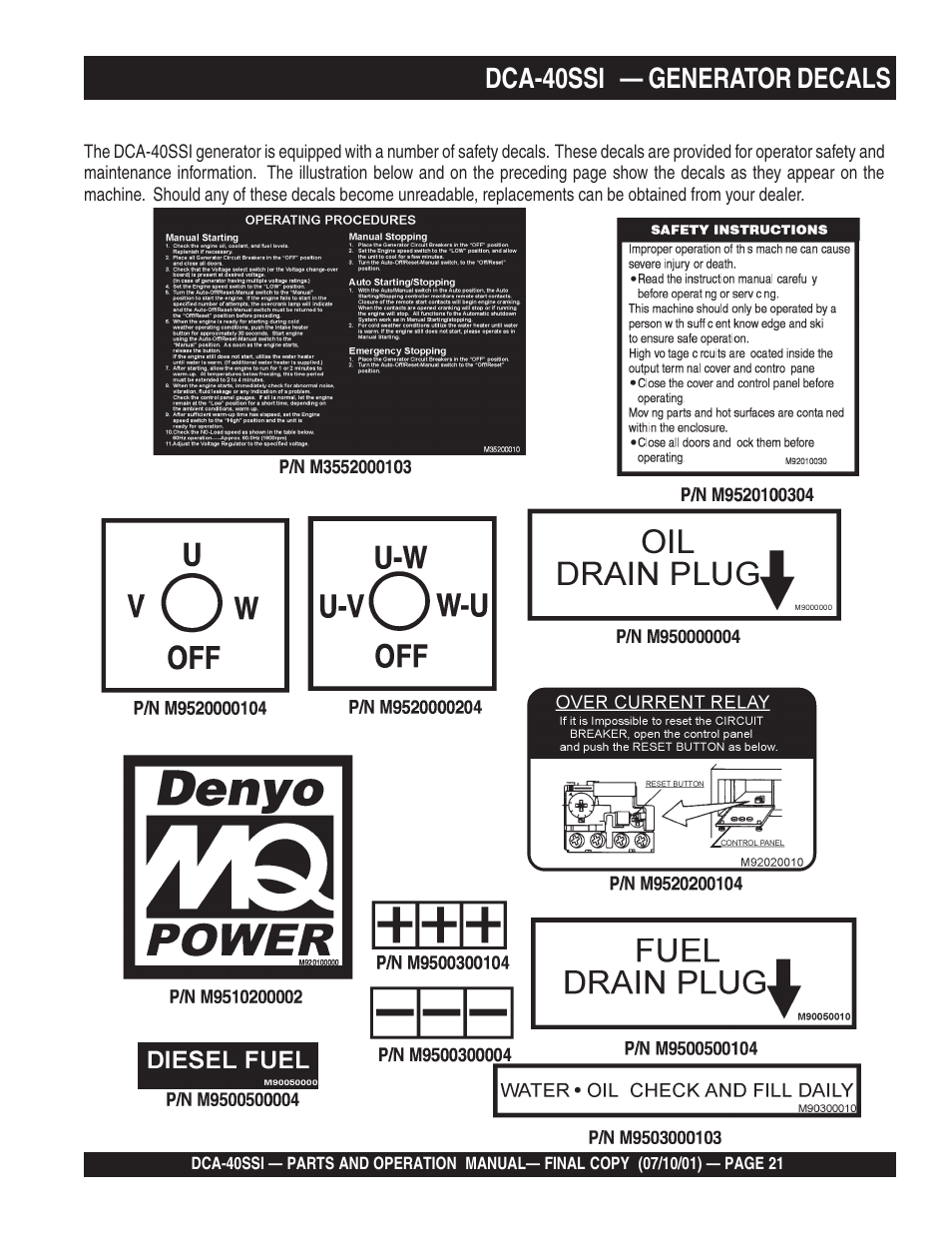 Dca-40ssi — generator decals | Multiquip DCA40SSI User Manual | Page 21 / 140