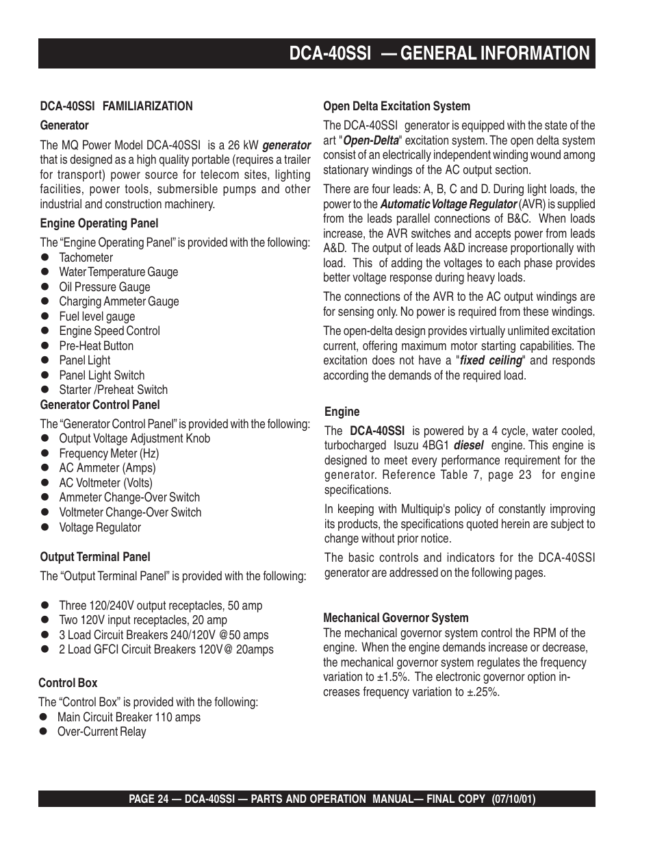 Dca-40ssi — general information | Multiquip DCA40SSI User Manual | Page 24 / 140
