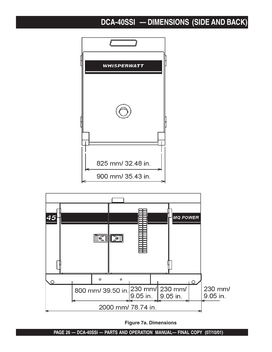 Dca-40ssi — dimensions (side and back) | Multiquip DCA40SSI User Manual | Page 26 / 140