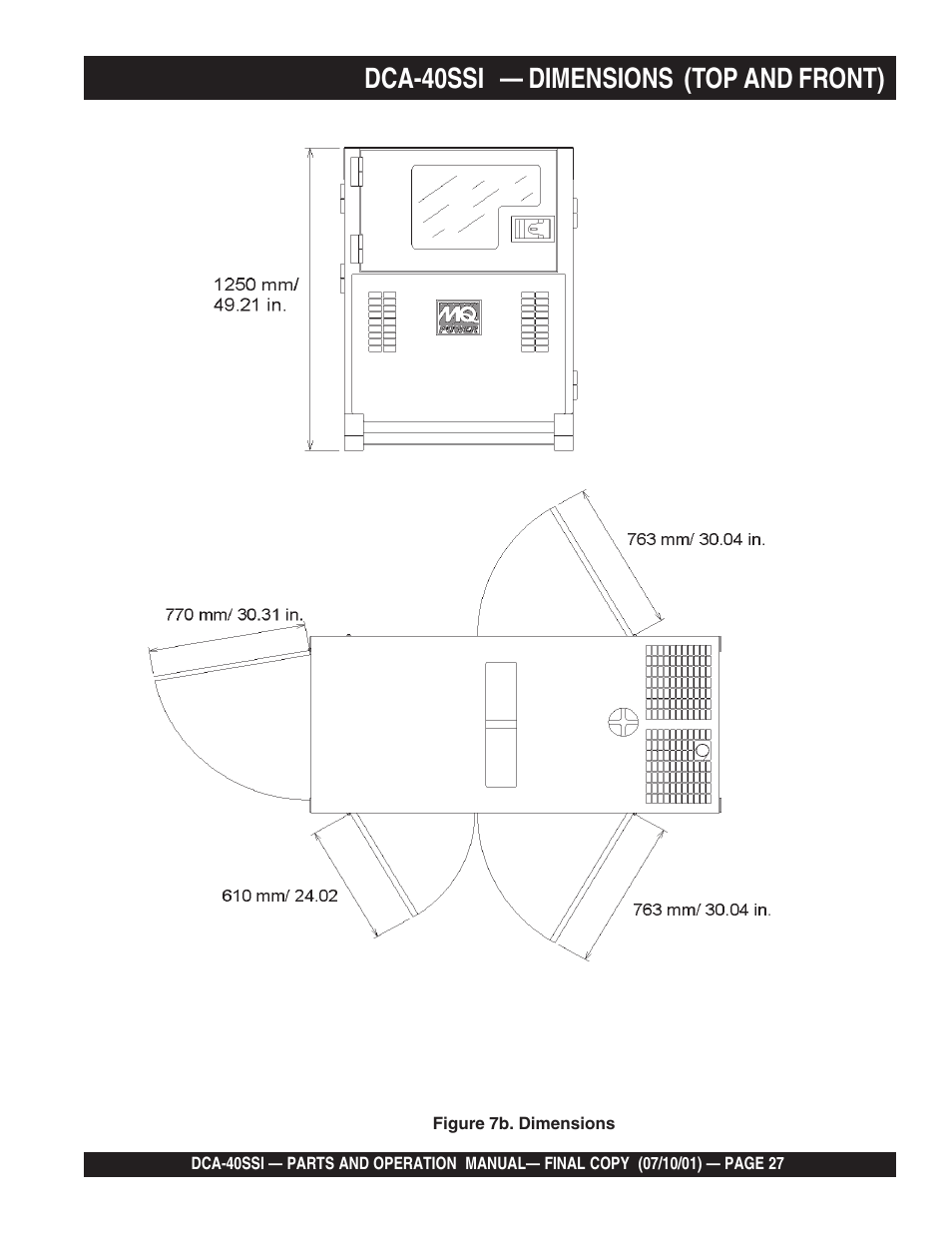 Dca-40ssi — dimensions (top and front) | Multiquip DCA40SSI User Manual | Page 27 / 140