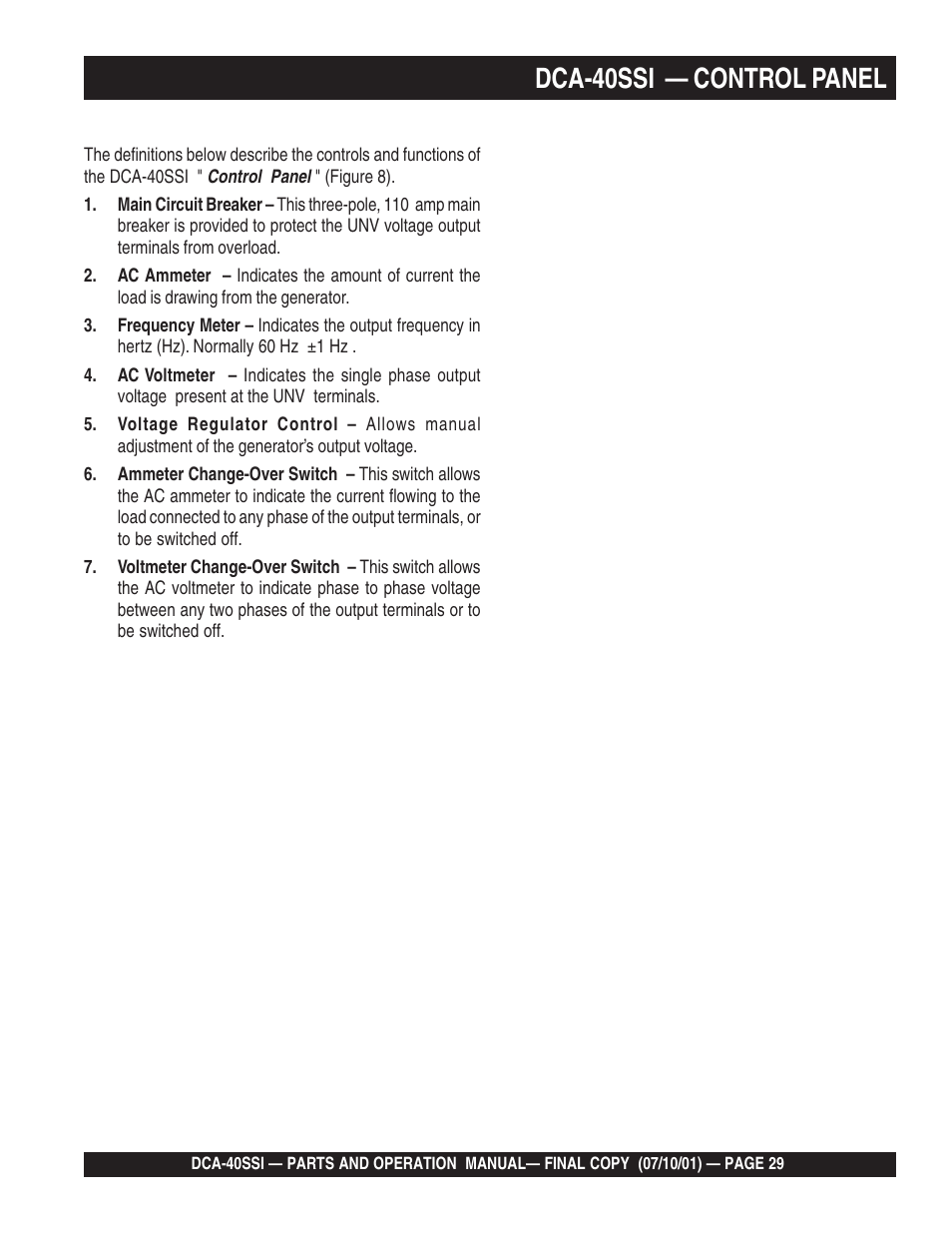 Dca-40ssi — control panel | Multiquip DCA40SSI User Manual | Page 29 / 140