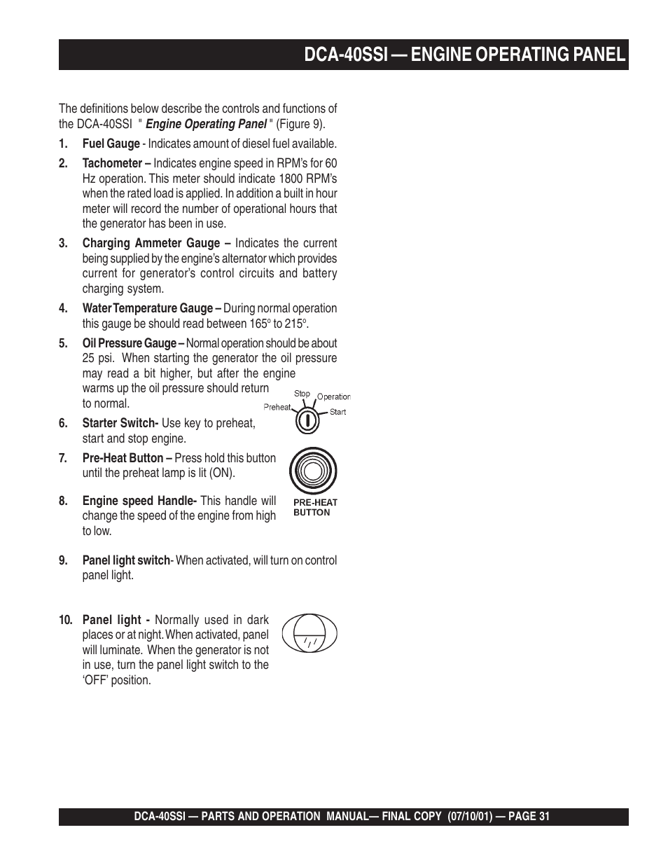 Dca-40ssi — engine operating panel | Multiquip DCA40SSI User Manual | Page 31 / 140