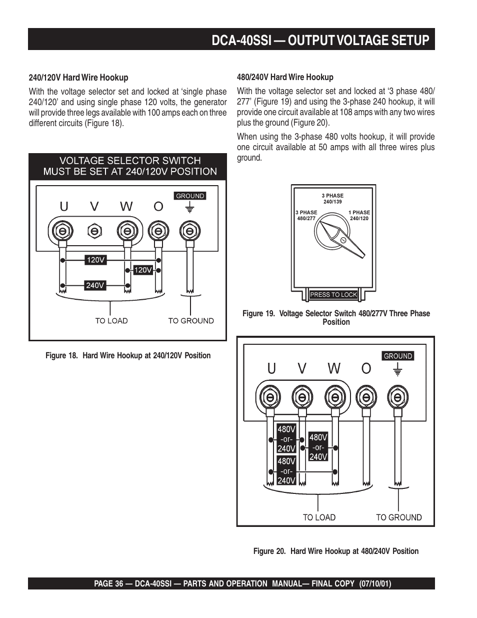 Dca-40ssi — output voltage setup | Multiquip DCA40SSI User Manual | Page 36 / 140