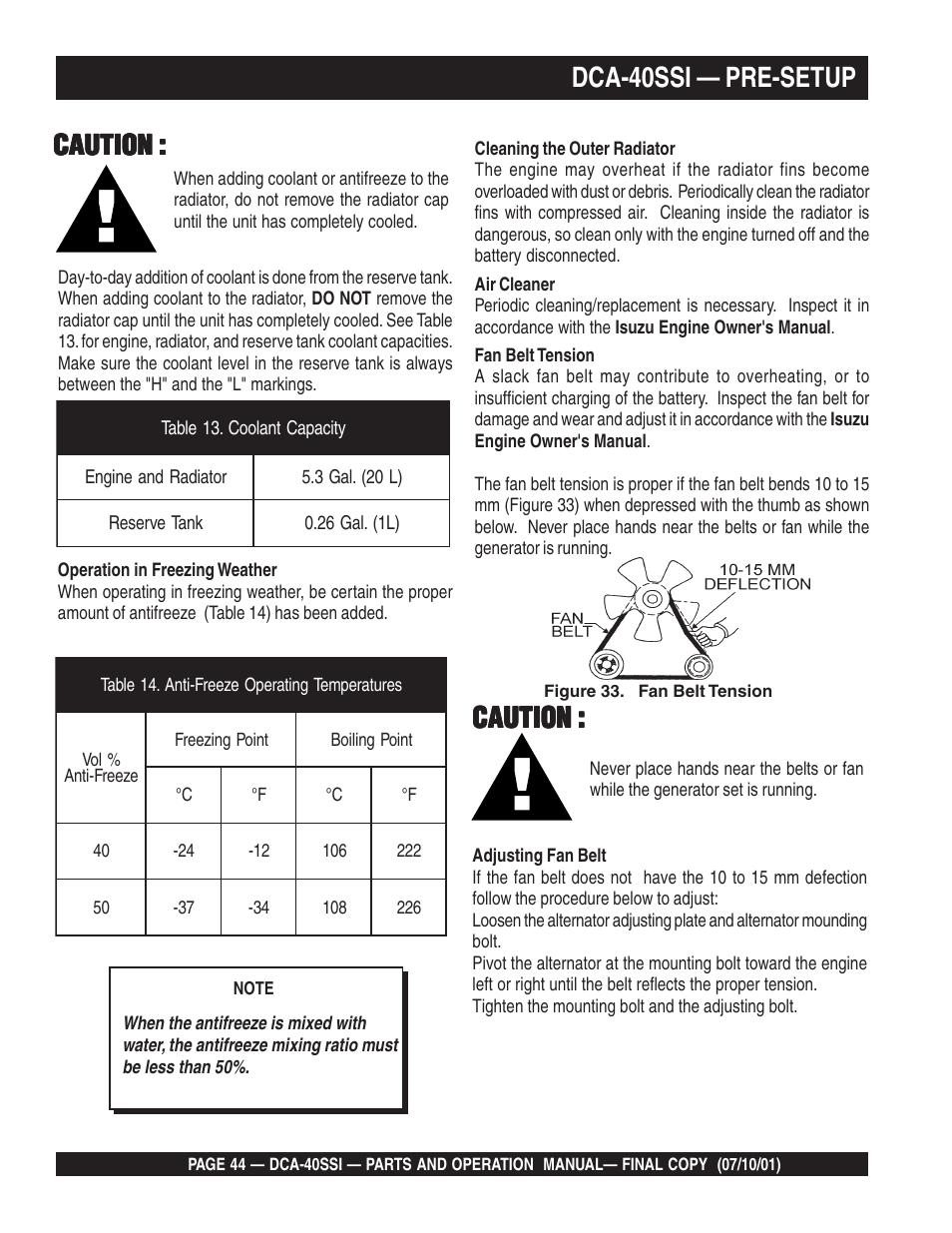 Dca-40ssi — pre-setup, Caution | Multiquip DCA40SSI User Manual | Page 44 / 140