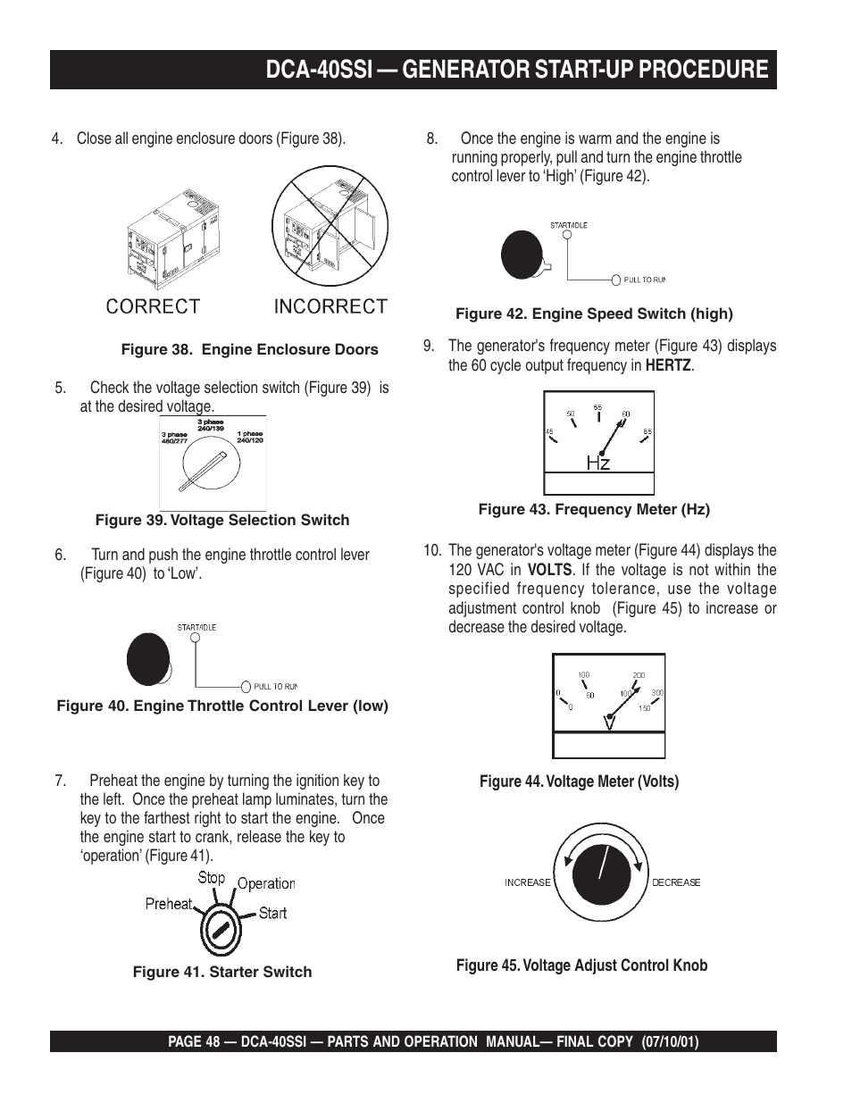 Dca-40ssi — generator start-up procedure | Multiquip DCA40SSI User Manual | Page 48 / 140