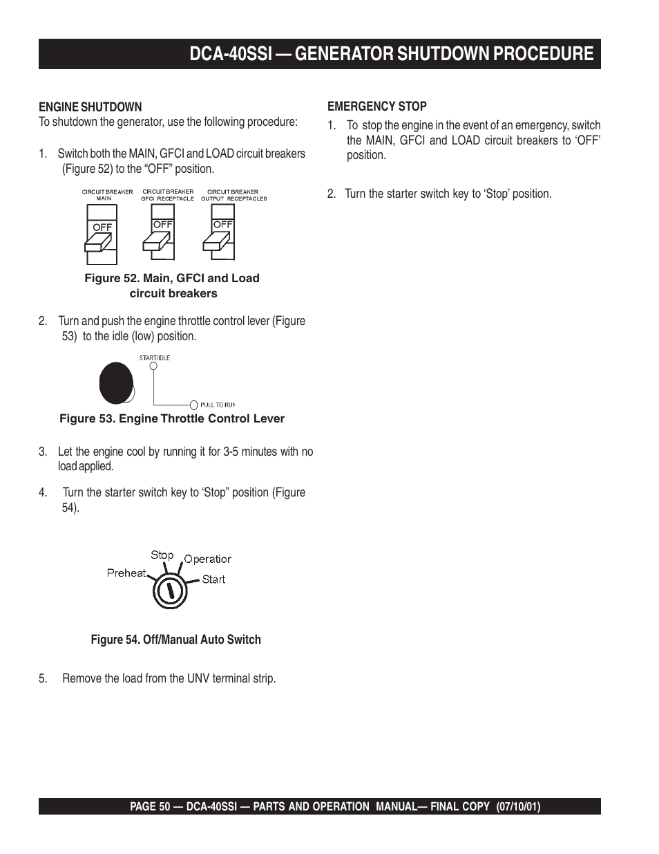 Dca-40ssi — generator shutdown procedure | Multiquip DCA40SSI User Manual | Page 50 / 140