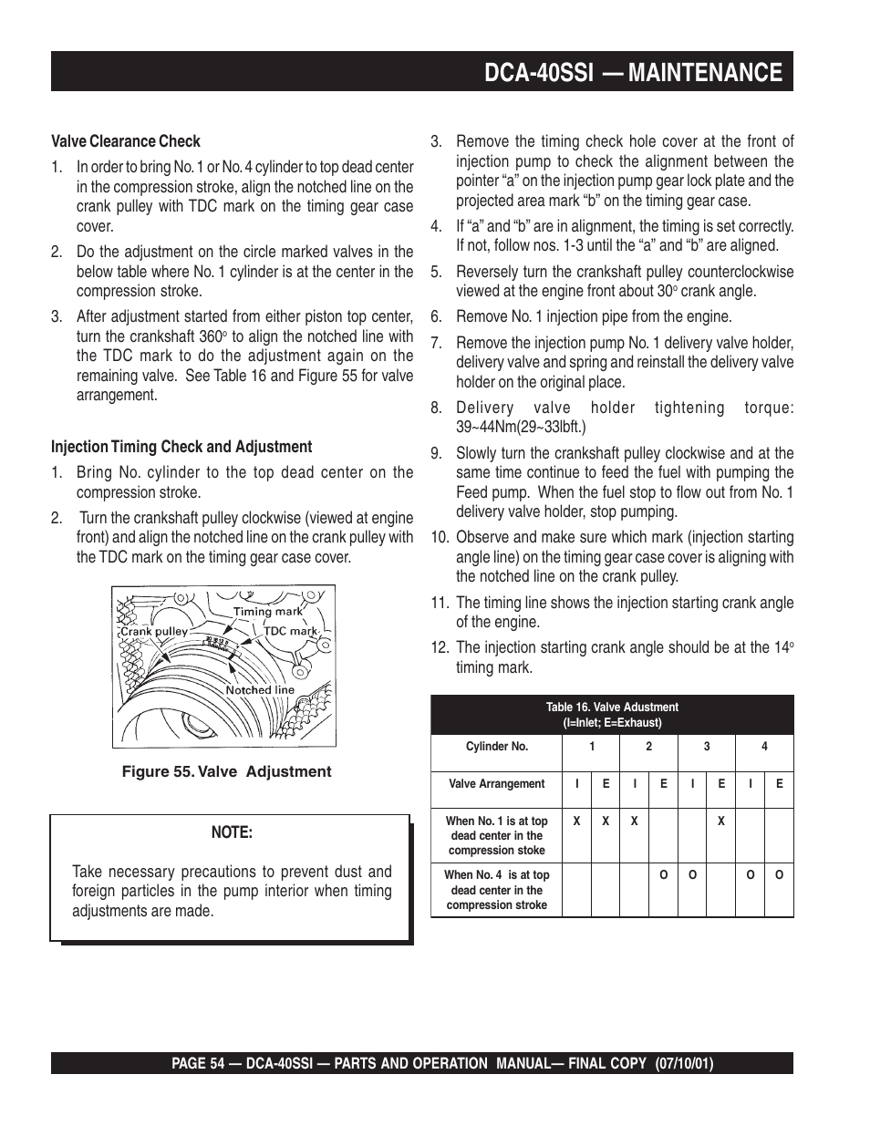 Dca-40ssi — maintenance, Timing mark | Multiquip DCA40SSI User Manual | Page 54 / 140