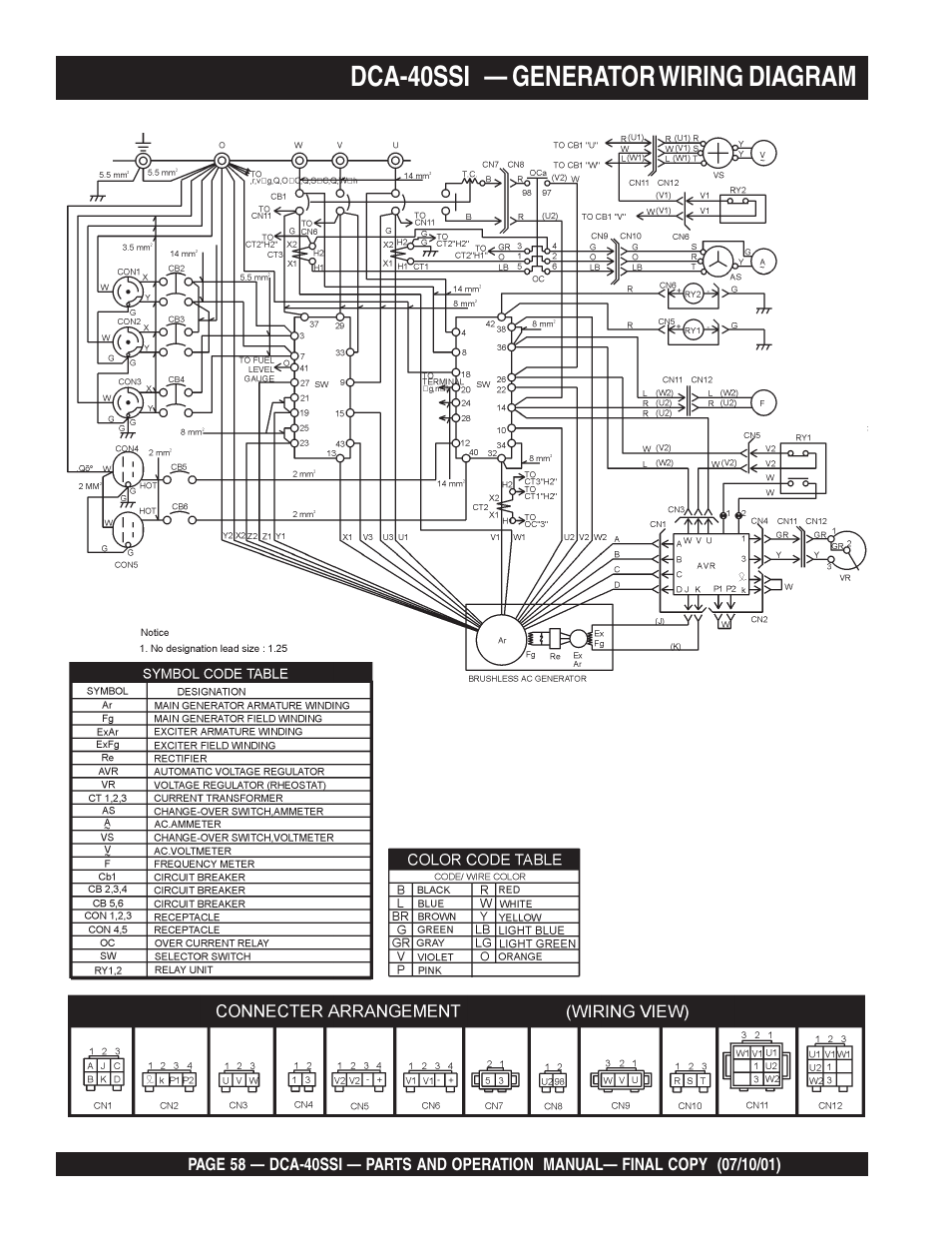 Dca-40ssi — generator wiring diagram | Multiquip DCA40SSI User Manual | Page 58 / 140