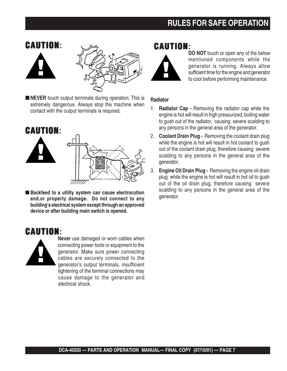 Caution, Caution caution | Multiquip DCA40SSI User Manual | Page 7 / 140