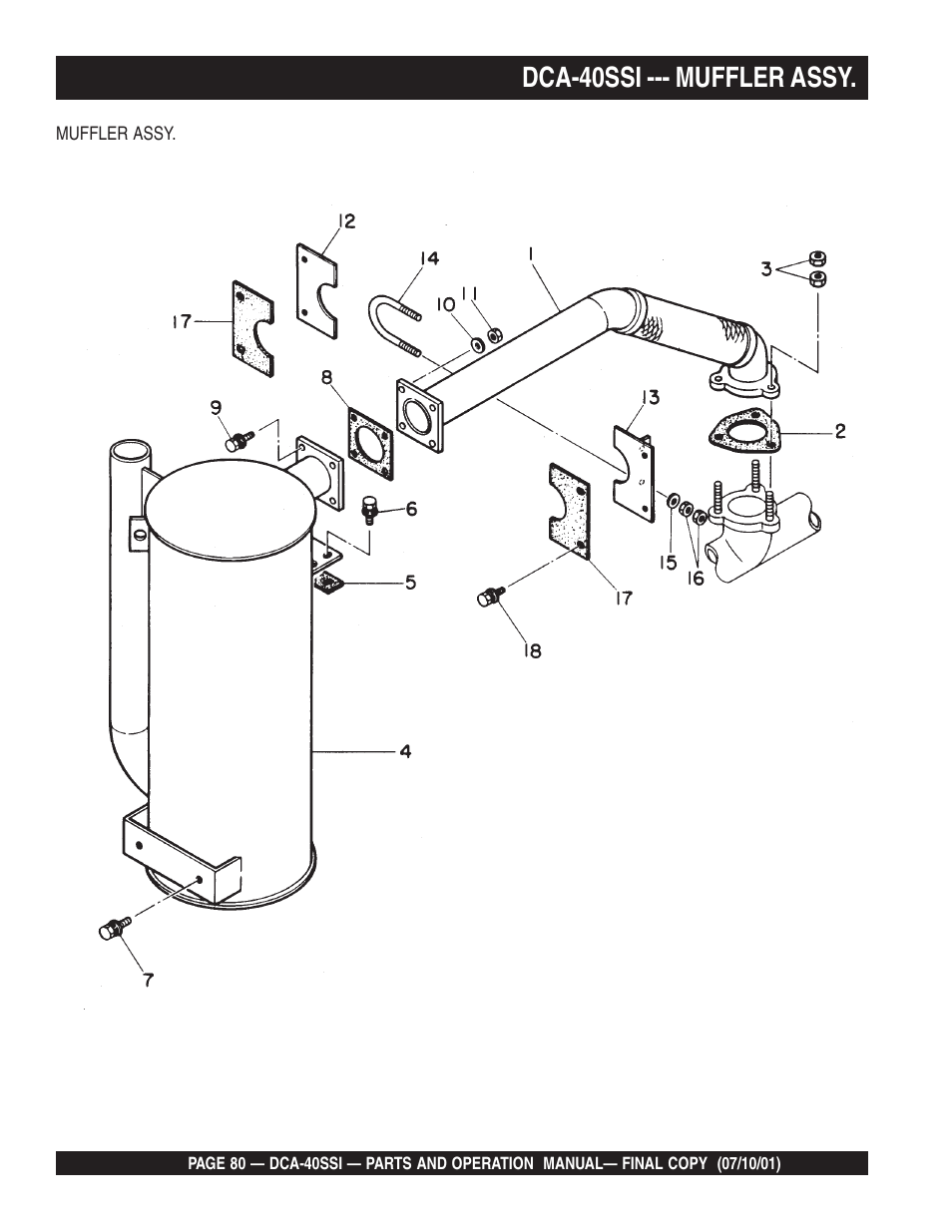 Dca-40ssi --- muffler assy | Multiquip DCA40SSI User Manual | Page 80 / 140