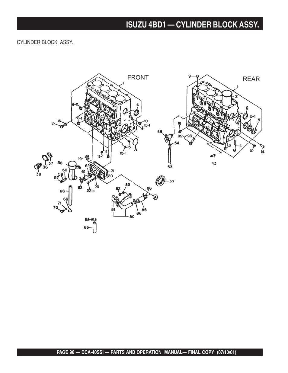 Isuzu 4bd1 — cylinder block assy | Multiquip DCA40SSI User Manual | Page 96 / 140