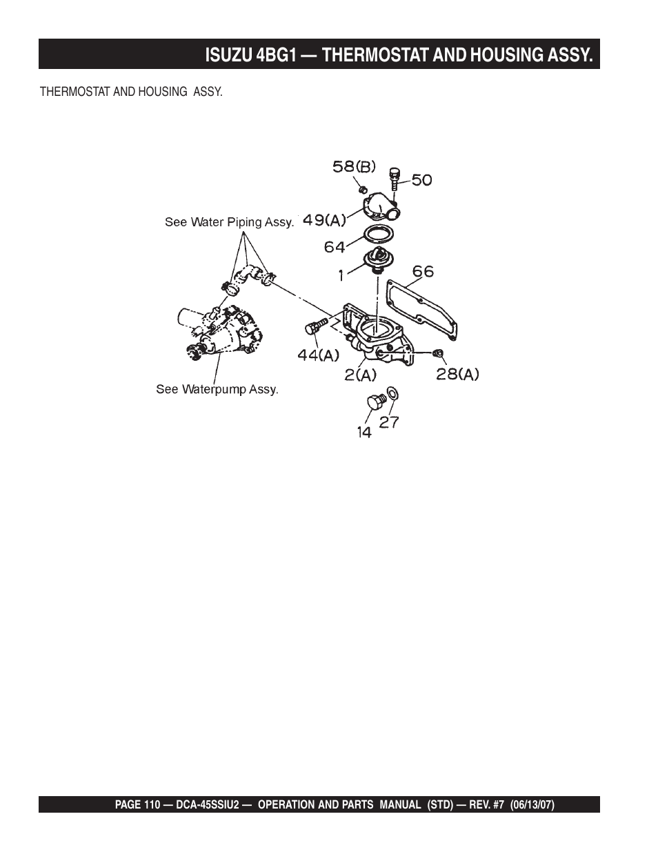 Isuzu 4bg1 — thermostat and housing assy | Multiquip DCA45SSIU2 User Manual | Page 110 / 160