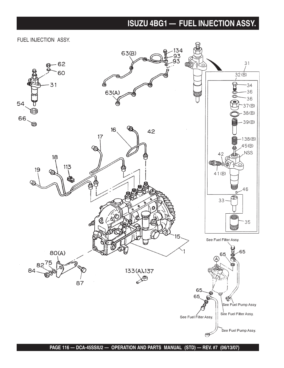 Isuzu 4bg1 — fuel injection assy | Multiquip DCA45SSIU2 User Manual | Page 116 / 160