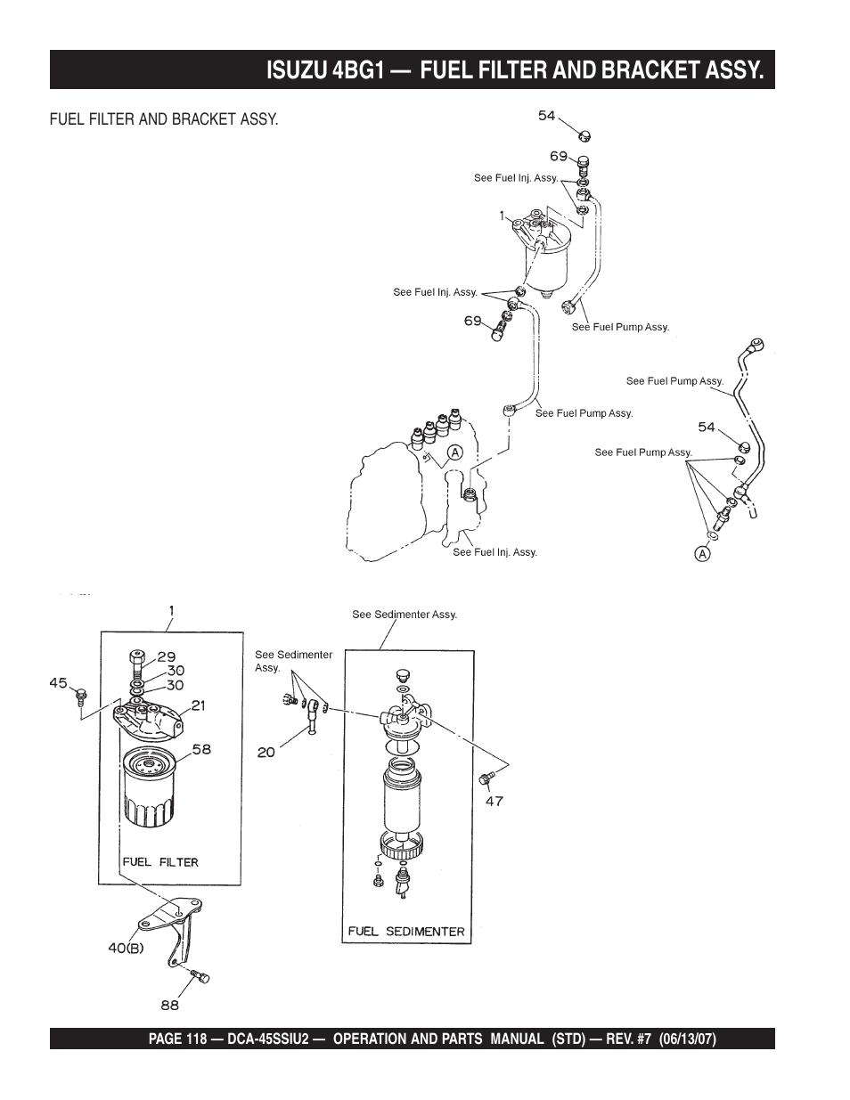 Isuzu 4bg1 — fuel filter and bracket assy | Multiquip DCA45SSIU2 User Manual | Page 118 / 160