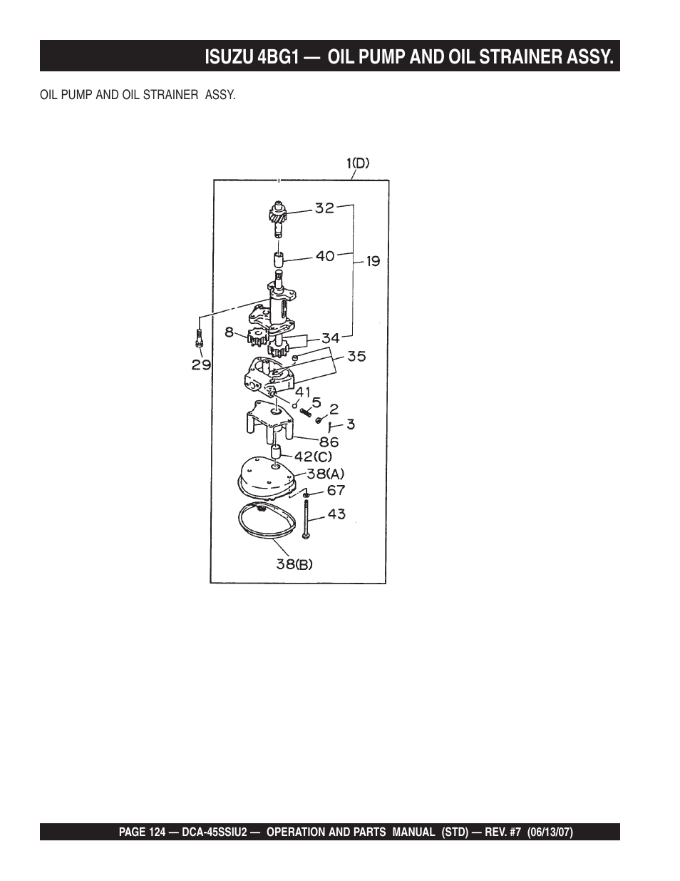 Isuzu 4bg1 — oil pump and oil strainer assy | Multiquip DCA45SSIU2 User Manual | Page 124 / 160