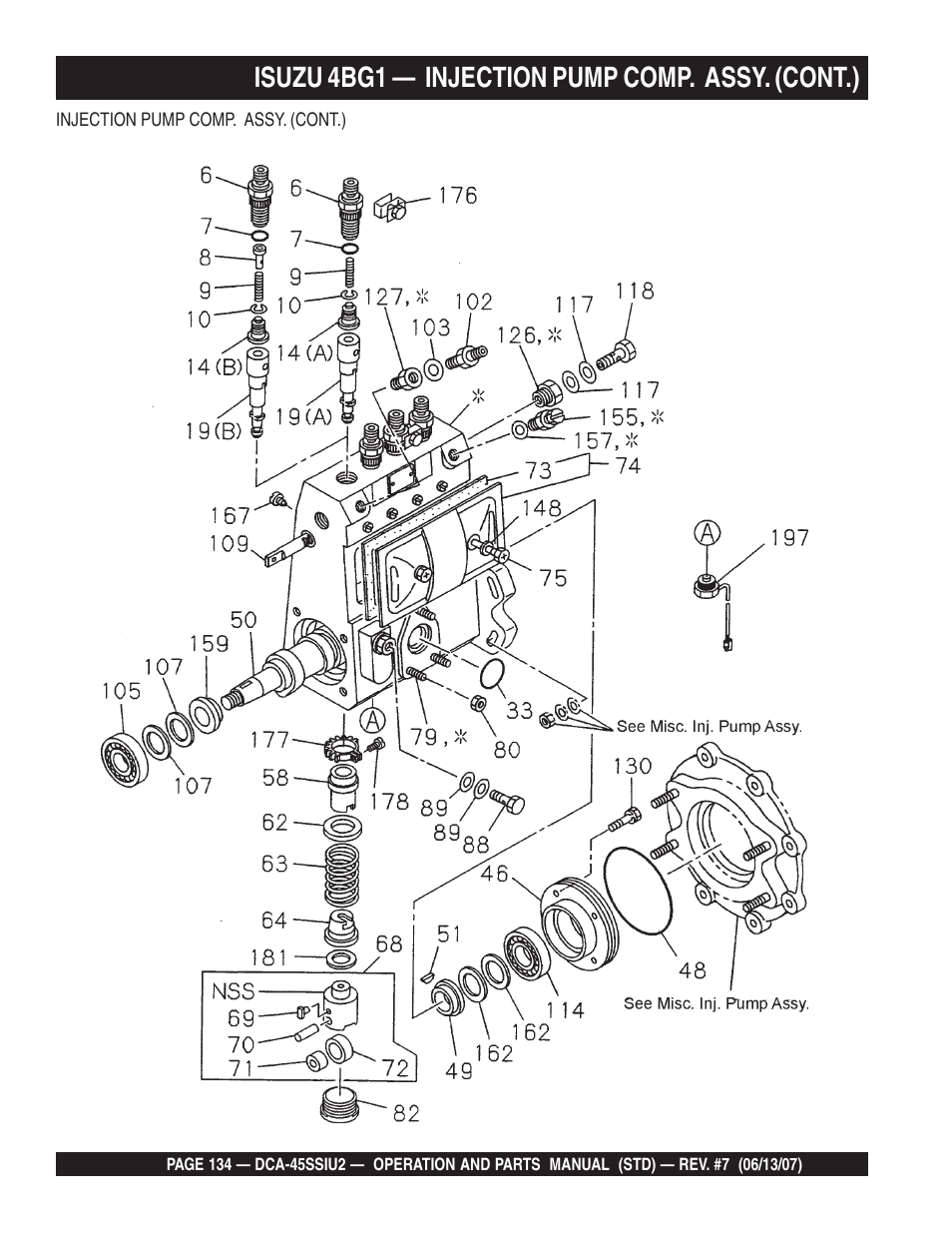 Isuzu 4bg1 — injection pump comp. assy. (cont.) | Multiquip DCA45SSIU2 User Manual | Page 134 / 160