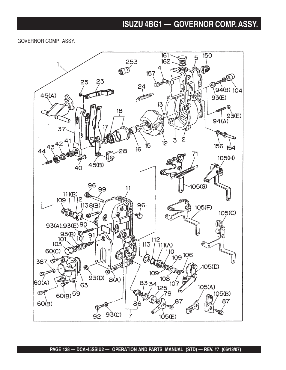 Isuzu 4bg1 — governor comp. assy | Multiquip DCA45SSIU2 User Manual | Page 138 / 160