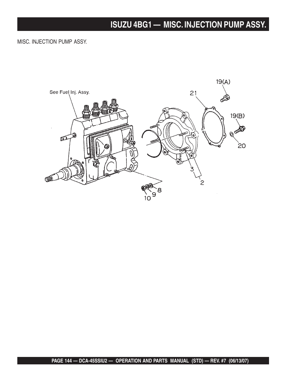 Isuzu 4bg1 — misc. injection pump assy | Multiquip DCA45SSIU2 User Manual | Page 144 / 160