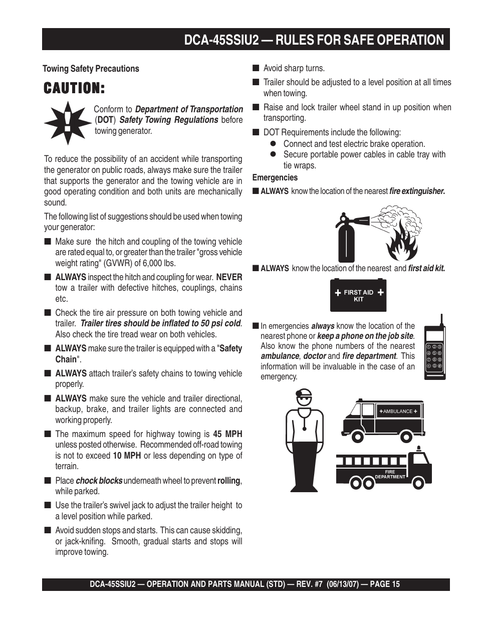 Caution, Dca-45ssiu2 — rules for safe operation | Multiquip DCA45SSIU2 User Manual | Page 15 / 160