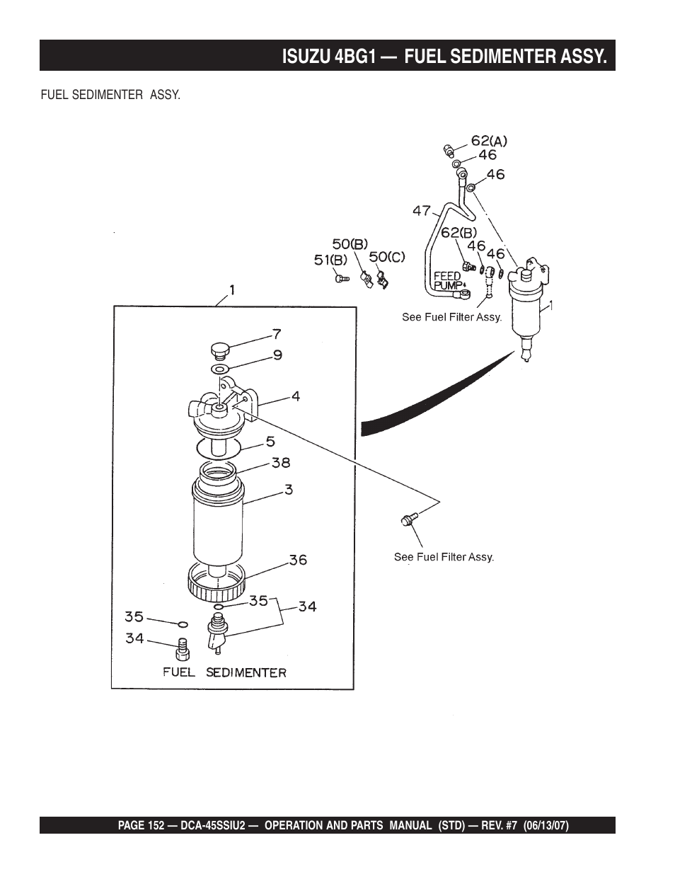 Isuzu 4bg1 — fuel sedimenter assy | Multiquip DCA45SSIU2 User Manual | Page 152 / 160