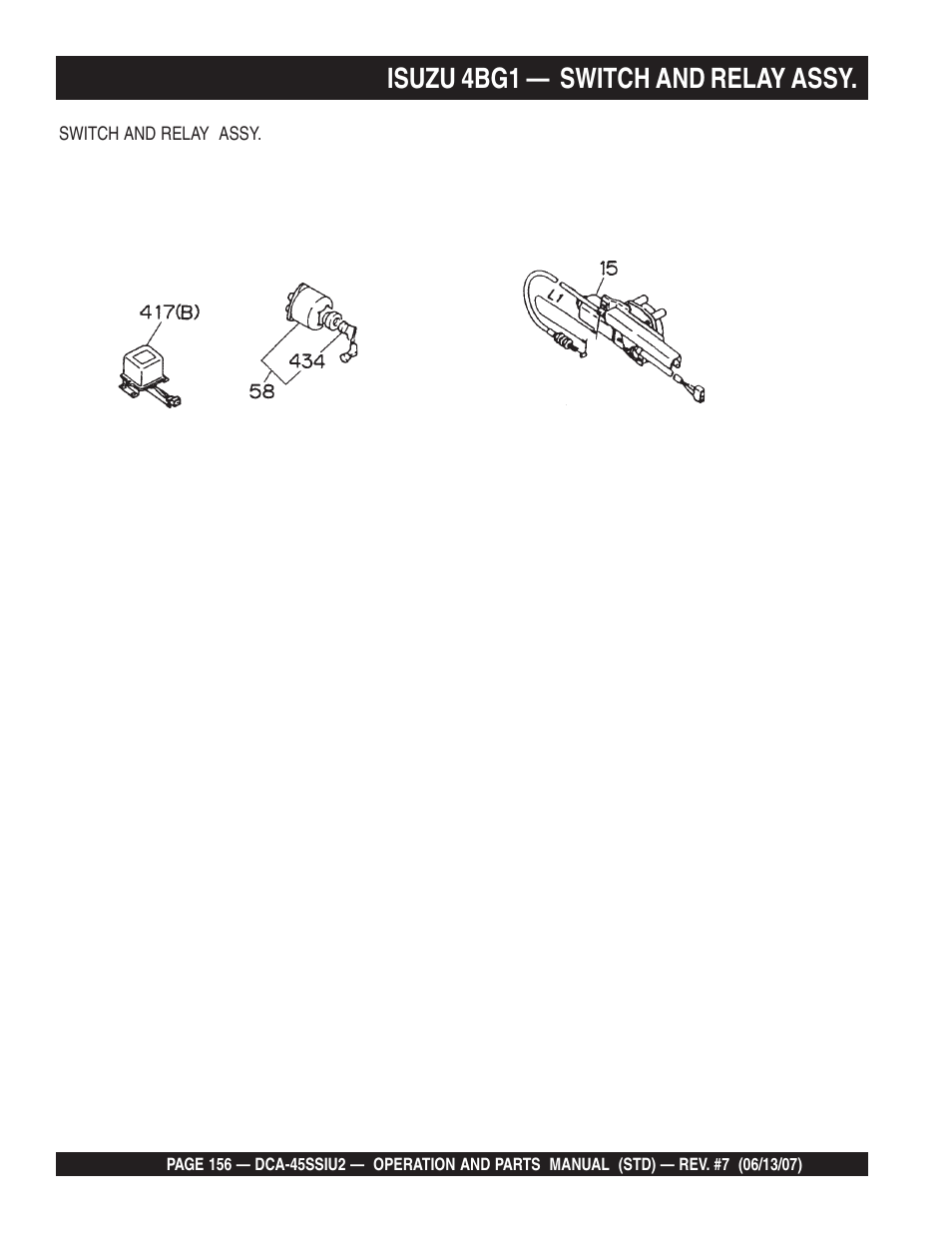Isuzu 4bg1 — switch and relay assy | Multiquip DCA45SSIU2 User Manual | Page 156 / 160